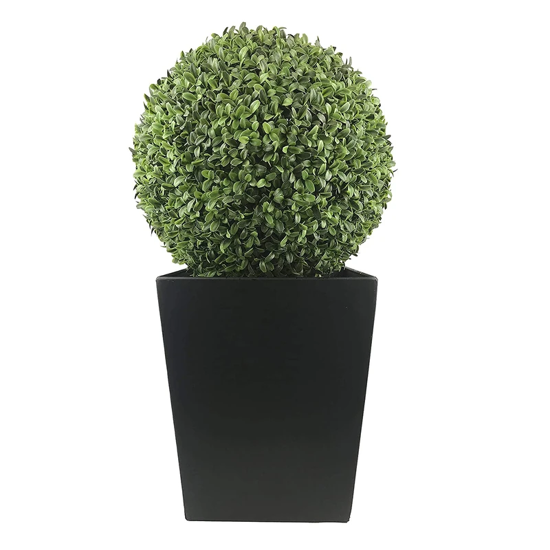 Artificial Aglaia Boxwood Ball in Tall Black Tin Planter 72cm/2ft