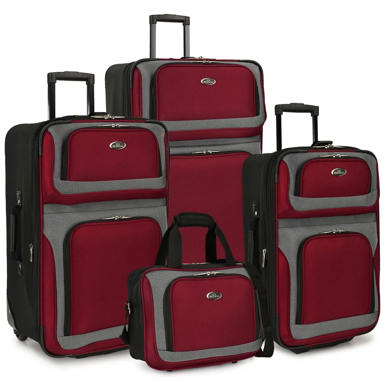 U.S. Traveler New Yorker Lightweight Softside Expandable Travel Rolling Luggage Set, Deep Red, 4-Piece Set (15/21/25/29), New Yorker Lightweight Softside Expandable Travel Rolling Luggage Set