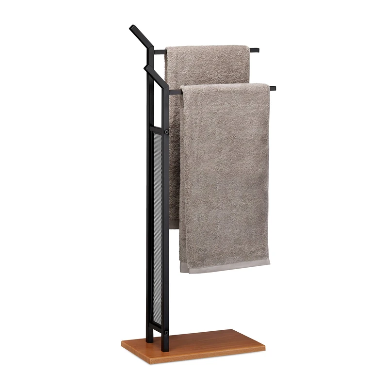 Relaxdays Rack, 2 Rails, Freestanding Towel Holder, No Drilling, HWD 88 x 40 x 20 cm, Black, Iron - Image 1