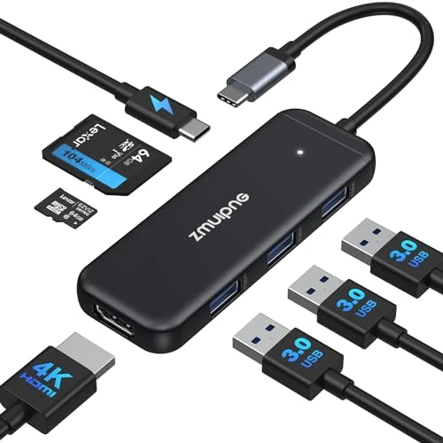 Multiport USB C Hub for Mac, 7 IN 1 Adapter - HDMI, 100W PD, 4K, 3 USB Ports, SD/TF, For Surface, Dell XPS