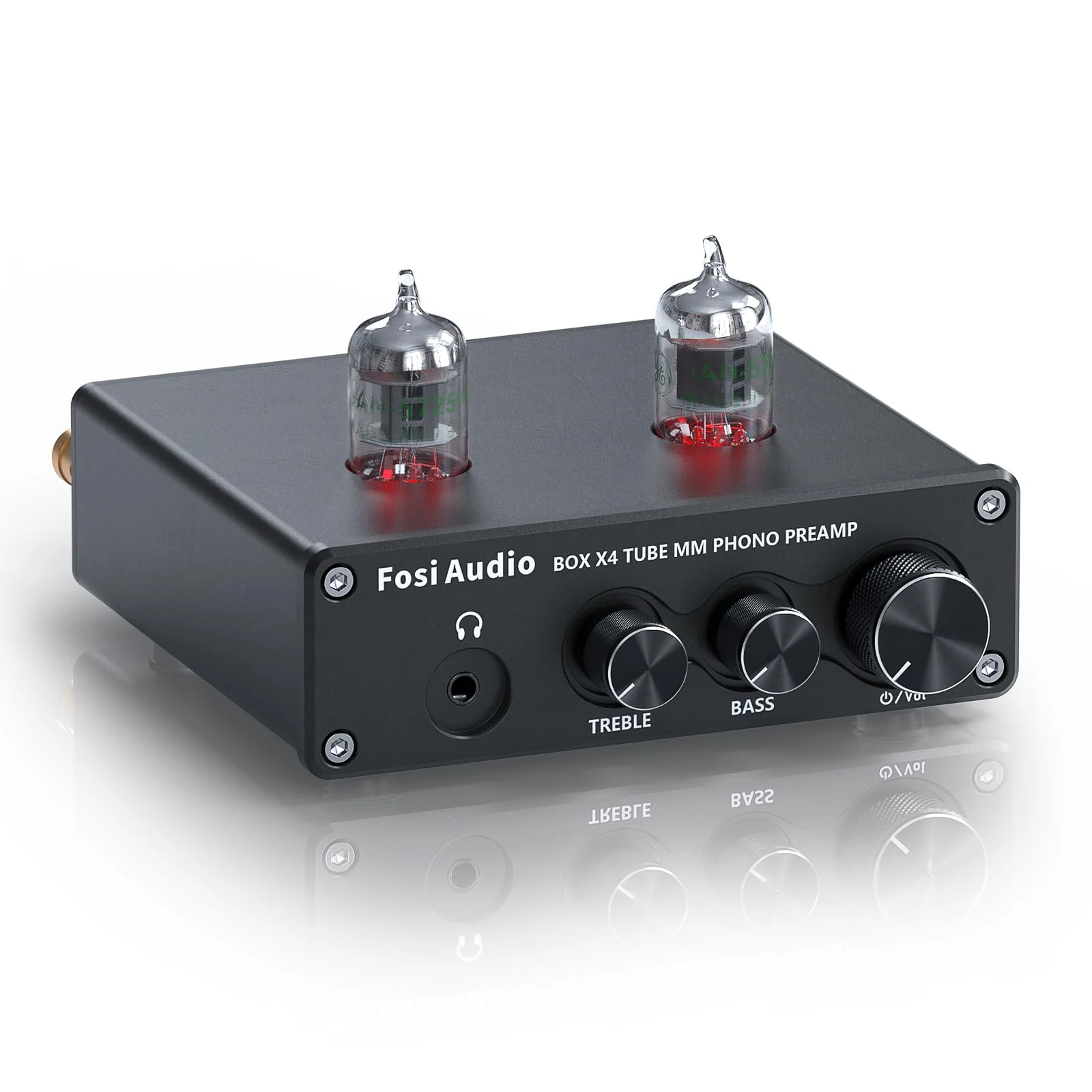 Fosi Audio BOX X4 Phono Preamp Headphone Amplifier/Preamplifier Hi-Fi Pre Amp with JAN 5725W Vacuum Tubes for MM Turntable Phonograph Record Player with Volume Bass Treble Control