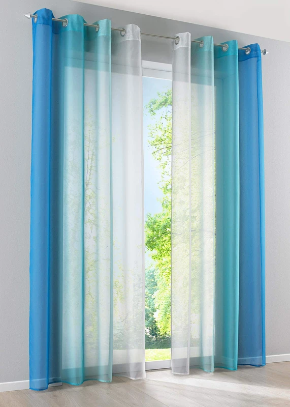 Gardinenbox Modena 10000183 2 Pack of 2 Vertical Gradient Print Curtains with Eyelets and Tie Backs Decorative Curtain H x W 175 x 140 cm Blue Tones