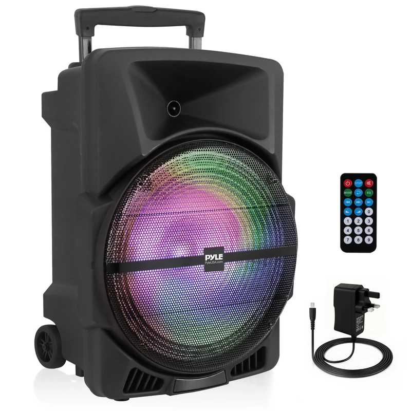 Pyle Big Wireless Portable Speaker, 1200W PA System, DJ Speaker - Indoor/Outdoor, USB/AUX Input, Lights & FM Radio