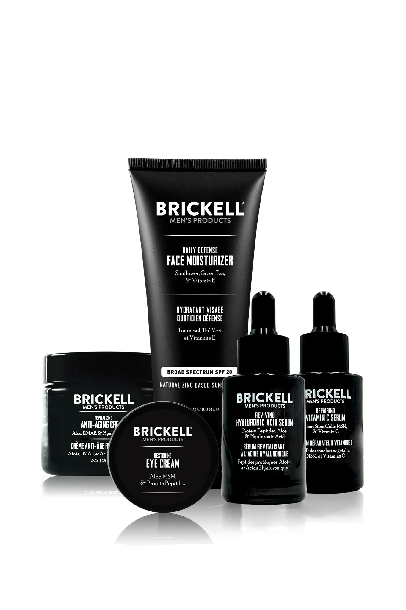 Brickell Men's Complete Defense Anti Aging Routine, Night Face Cream, Vitamin C Day and Night Serum, Facial Moisturizer w/SPF and Eye Cream, Natural and Organic, Scented