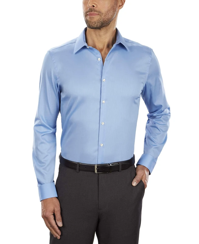 Van Heusen Men's Dress Shirt Slim Fit Flex Collar Stretch Solid, Blue Frost, 18.5" Neck 34"-35" Sleeve
