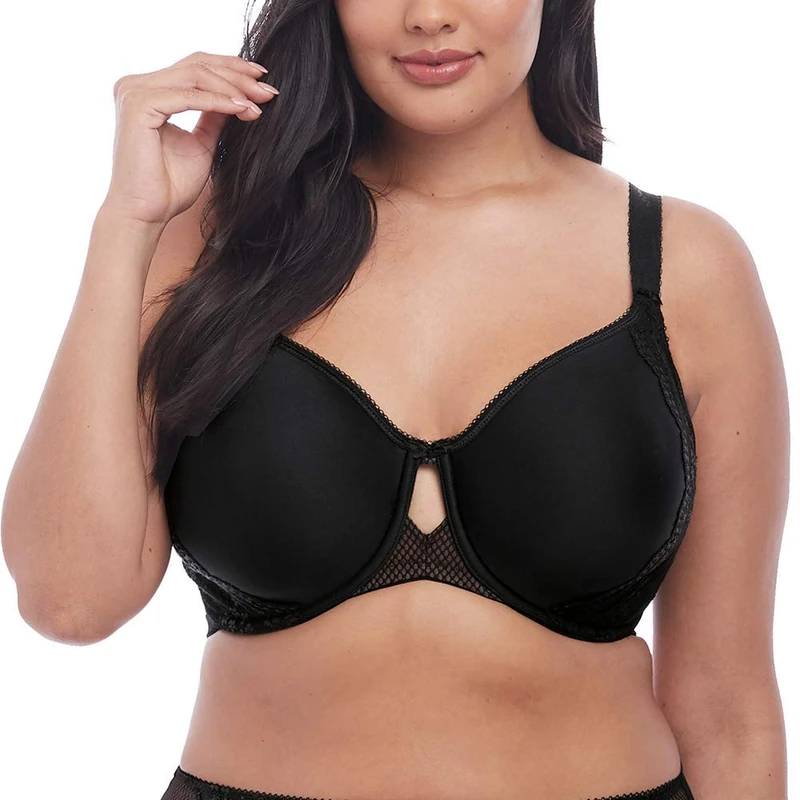Elomi Women's Plus Size Charley T-Shirt Seamless Breathable Spacer Underwire Bra, Black