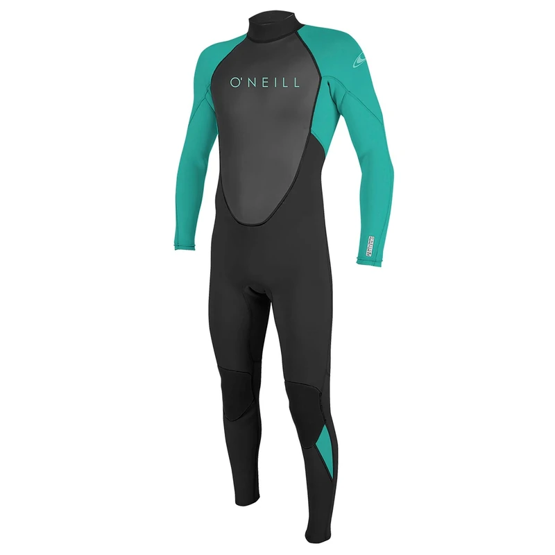 O'Neill Wetsuits Girls' Reactor II Back Zip Full Wetsuit, Black/Light Aqua, Size 14