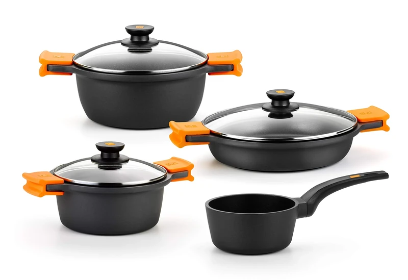 BRA Efficient 4 Piece Cookware Set, Cast Aluminium with Non-Stick, Suitable for All Hobs Including Induction, Black [Amazon Exclusive]
