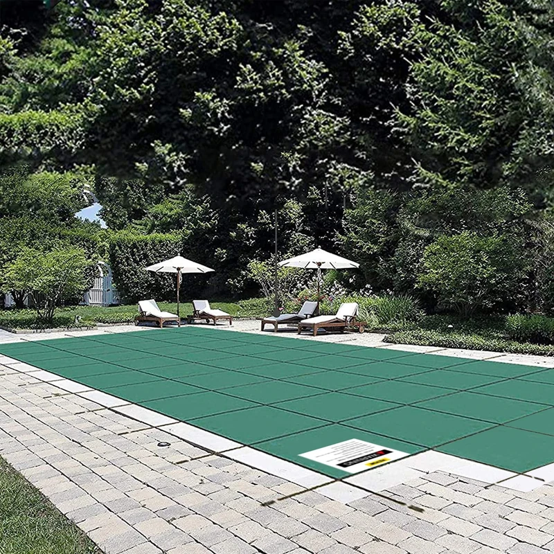 VEVOR Pool Safety Cover Fits 16x32ft Rectangle Inground Pools, Safety Pool Cover with 4x10ft Center End Step, Mesh Solid Pool Cover with Drainage Holes for Swimming Pool, Winter Safety Cover, Green