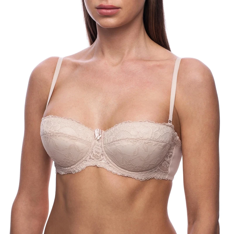 frugue Strapless Push Up Balcony Lace Bra Nude 38 D