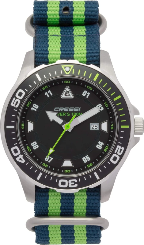 CRESSI Crg1B Unisex Adult Manta Watch Rofessional Dive Watch - Silver/Black/Textile Strap Green/Blue, Uni - Image 1