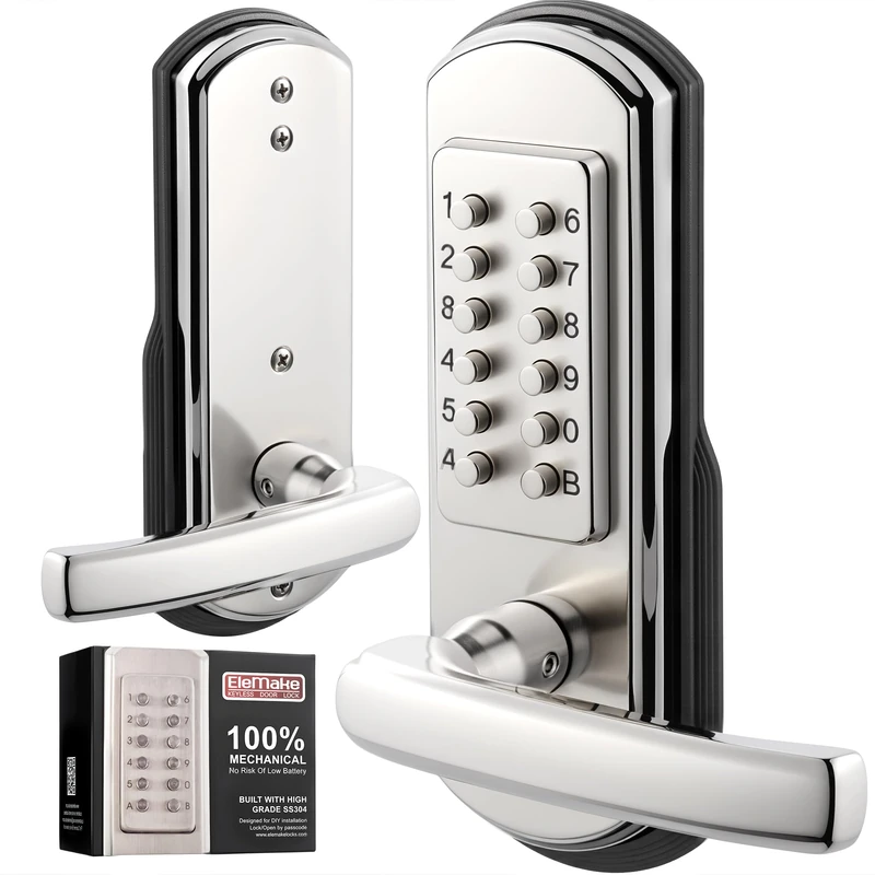 Elemake Keypad Door Lock, Mechanical Keyless Entry Door Lever Lock, Right Handed, Stainless Steel 304 - NOT a Deadbolt