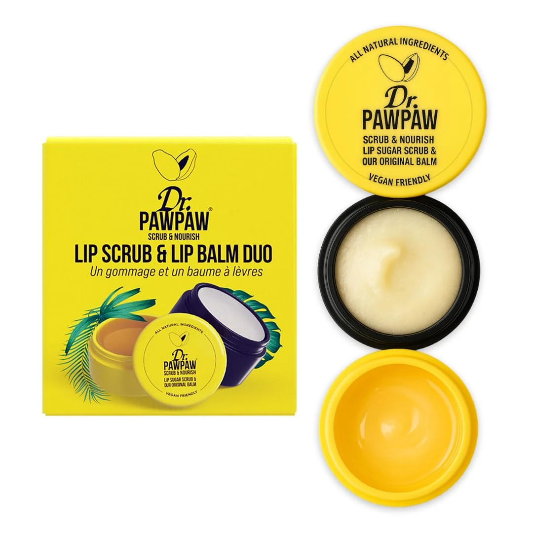 Dr. PawPaw Lip Scrub and Lip Balm Duo - Hydrating Lip Balm with Pawpaw, Aloe, Olive and Castor Oils - Vegan Lip Scrub For Sensitive Skin - 16 g