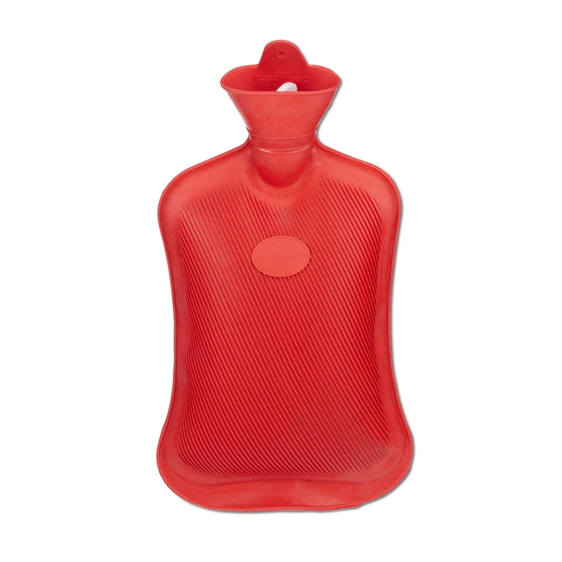 Relaxdays Hot Water Bottle Without Cover, Durable, Secure Warming Bag, 2 L Capacity, Odourless Natural Rubber, Red
