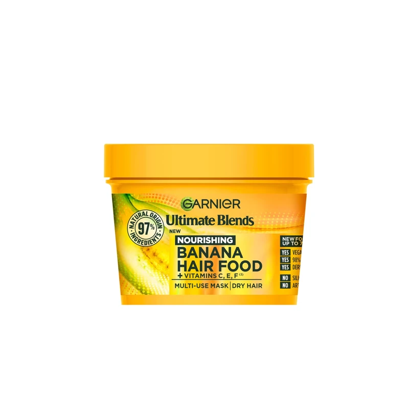 Garnier Hair Food Multi-use Hair Treatment Mask, Nourishes and Conditions, Ideal for Dry Hair, No Silicones, Vegan Formula, Banana, Ultimate Blends, 400ml