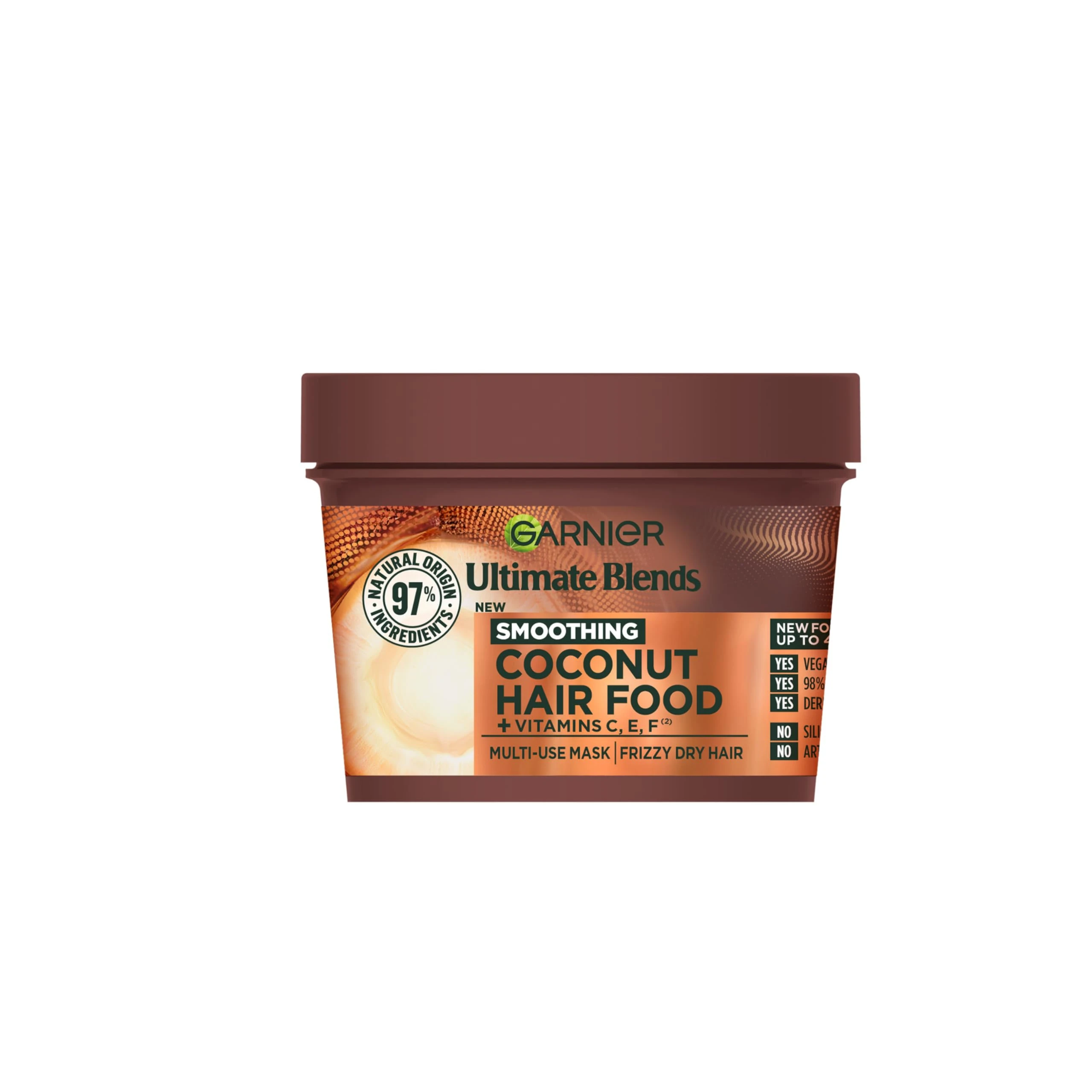 Garnier Ultimate Blends Coconut Hair Food Multi-Use Mask, Up to 48H Anti- Frizz, Boosted with Vitamins C, E, F, 400ml, 97% Natural Origin Ingredients, No Silicone for a natural feel, Vegan Formula