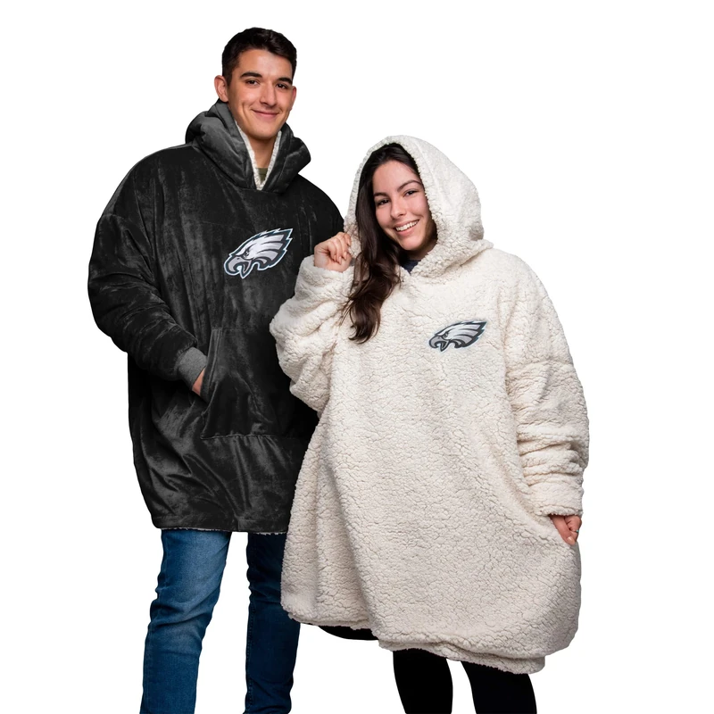 FOCO NFL Unisex Reversible Oversized Sherpa Hoodie Sweatshirt Big Logo Hoodeez, One Size