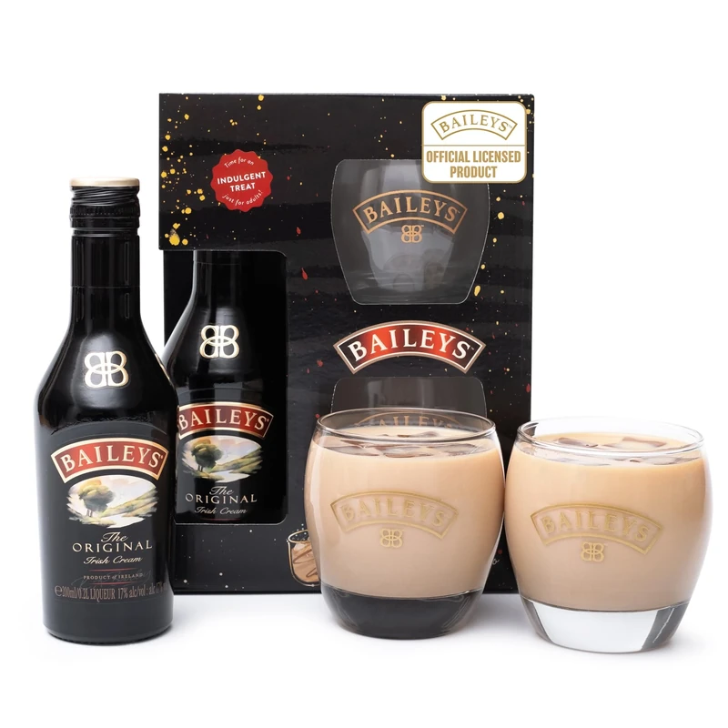 Baileys Gift Set - Irish Cream Liqueur 20 cl, 2x Branded Glasses - Official Licensed Baileys Miniature and Tumbler Glass Gifts - Luxury Alcohol Gift Sets for Women, Mum Gifts, Birthday, Valentines