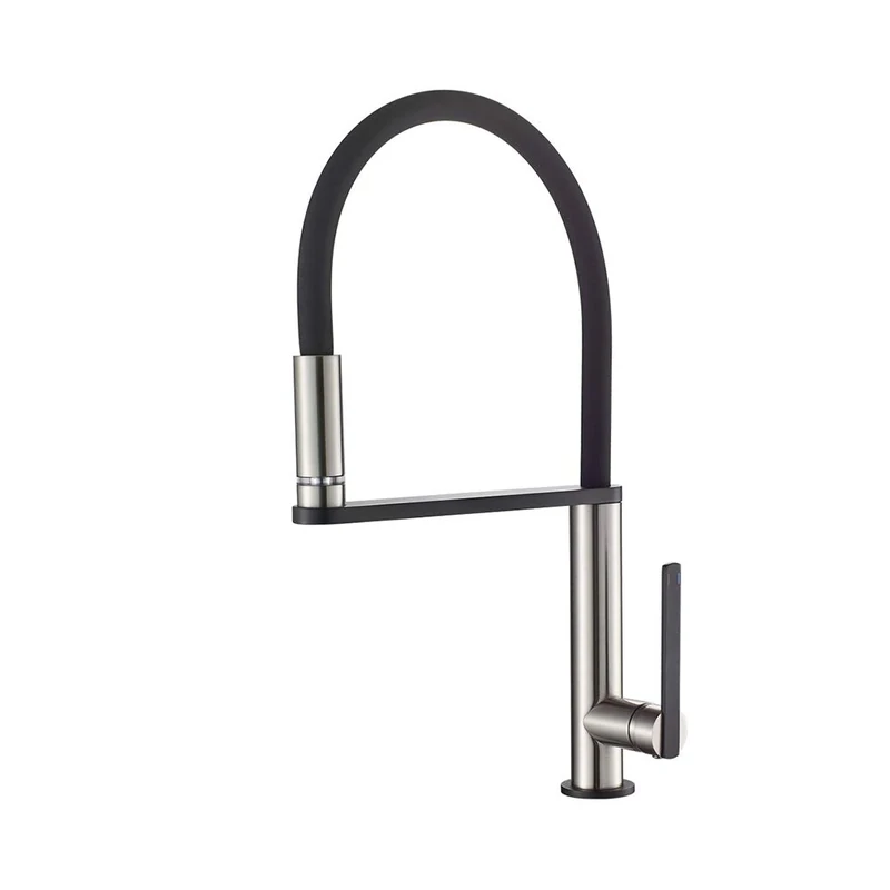 GRIFEMA DOVER-G14002A Pull - Out Kitchen Mixer Taps with Built-in LED Light Spout, 3/8 Inch Hose, Brushed Nickle/Black