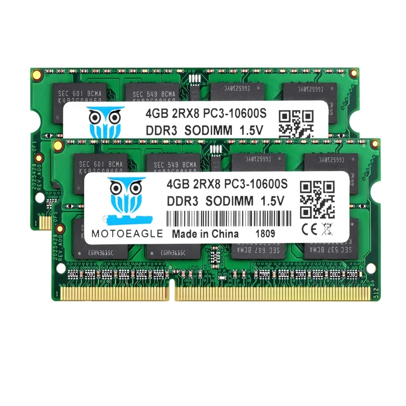 2Rx8 PC3 10600S 4GB DDR3 1333 MHz, Motoeagle PC3-10600 SODIMM 1.35V 204-pin Laptop Memory Kit (2x4GB)