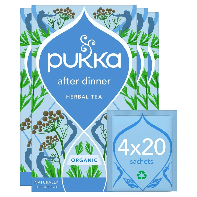 Pukka Herbs | After Dinner Organic Herbal Tea Box | Tea Infusion With Fennel, Cardamom & Turmeric | Ideal For Digestive Wellness | Caffeine Free | 4 Packs | 80 Plant Based Biodegradable Tea Bags