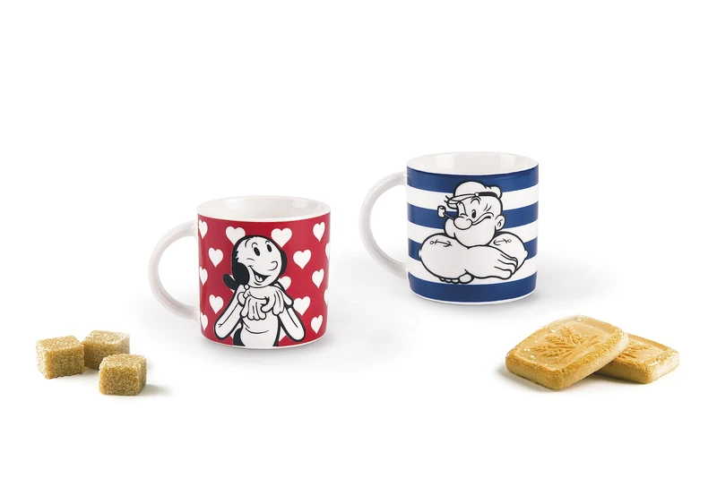 Excelsa Popeye & Olivia Set of 2 Coffee Cups, Porcelain, Red and Blue