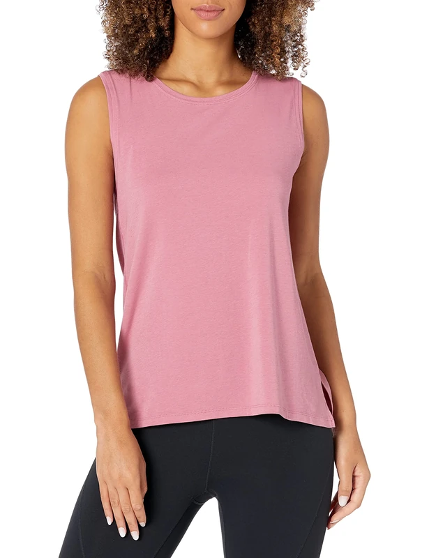 Amazon Essentials Women's Soft Pima Cotton Standard-Fit Full-Coverage Sleeveless Yoga Vest, Blush, L