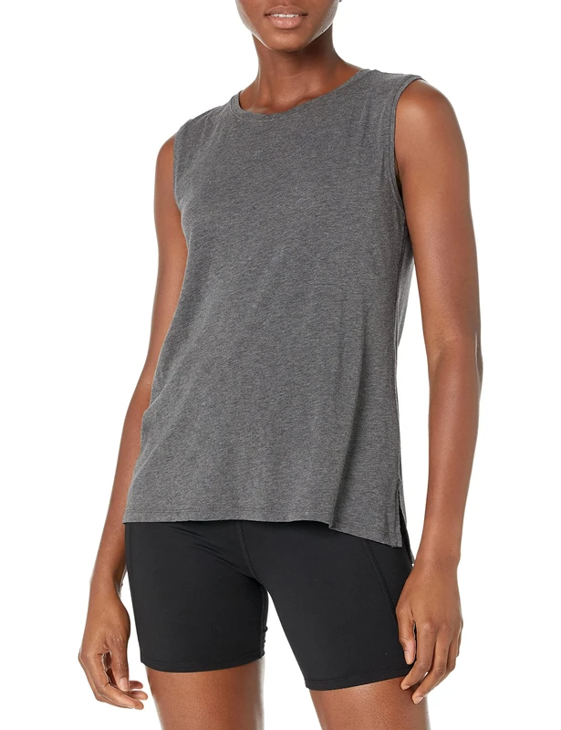 Amazon Essentials Women's Soft Pima Cotton Standard-Fit Full-Coverage Sleeveless Yoga Vest, Dark Grey Heather, L