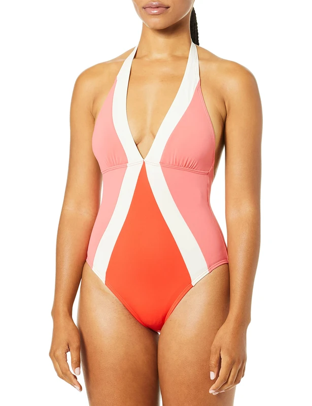 Vince Camuto Women's Halter one Piece Swimsuit with Colorblock, Ebb & Flow koi, 8
