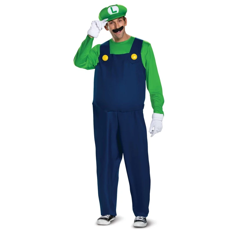 DISGUISE Super Mario Bros DIS11001D Deluxe Luigi Adults Costume, Men, Green, X-Large