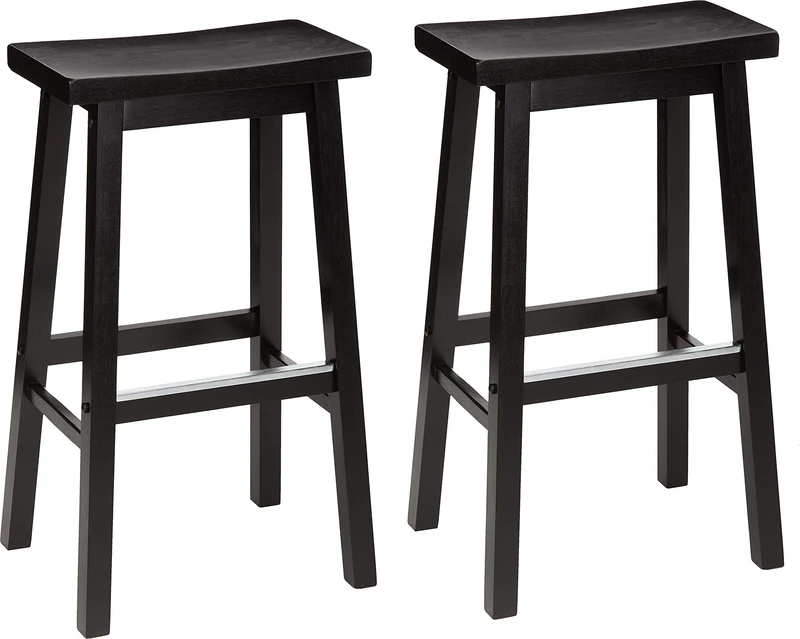 Amazon Basics Set of 2 Solid Wood Kitchen Counter Bar Stool, Dining Chair, Easy Assembly, Modern, 74 cm Tall, Black