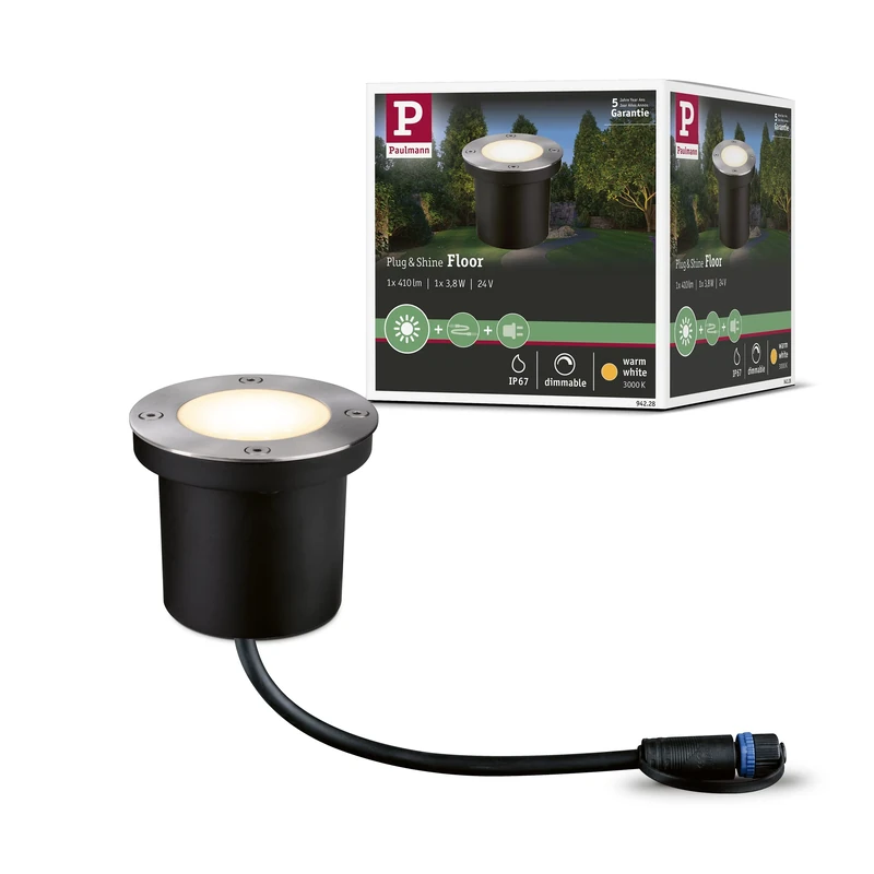Paulmann 94228 Plug & Shine LED Exterior luminaire recessed Floor luminaire Round incl. 1x3.6 watt IP65 dimmable Outdoors Stainless Steel Garden luminaire Metal, Plastic Garden Light 3000 K