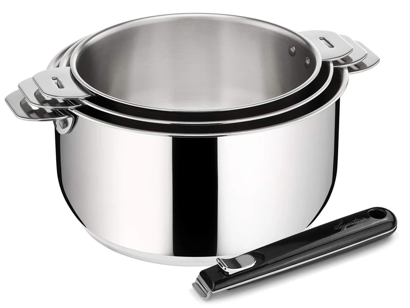 Lagostina Salvaspazio Lagoseal Set of 3 Saucepans 16/18 / 20 cm with Handle Black