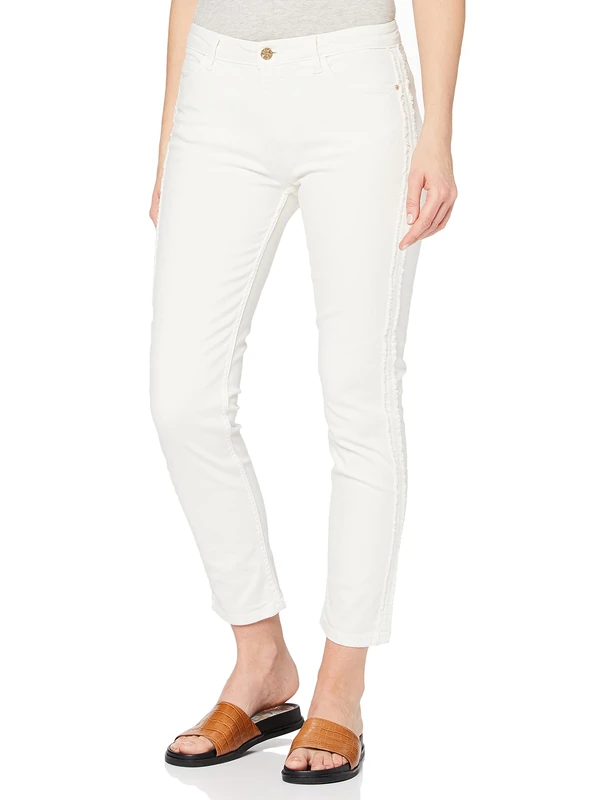Yargici Women's Side Stitch Detailed 5 Pocket Trouser, Ivory (Ecru 006), 28W x 32L
