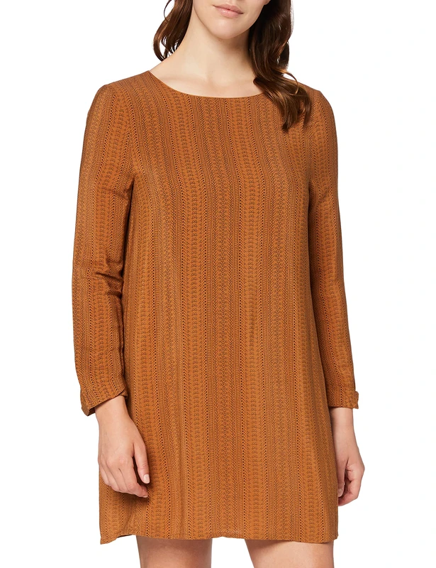 Yargıcı Yargıcı Womens 9YKEL7116X Round Collar 3/4 Sleeve Dress - Brown - 8