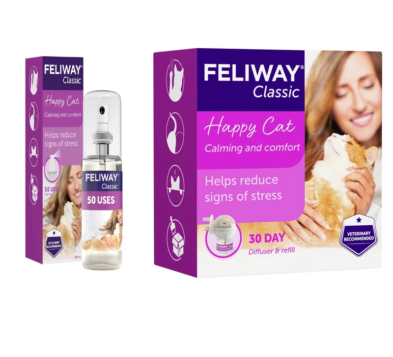 Feliway Classic 60 ml Spray with Classic 30 Day Starter Kit - Diffuser and Refill, 48 ml