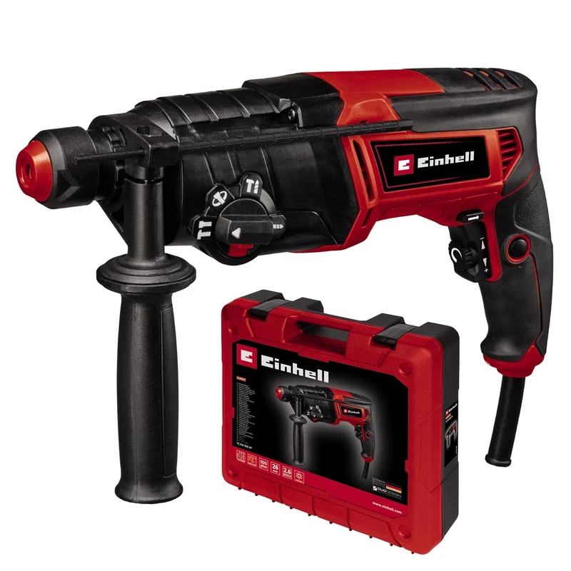 Einhell TC-RH 800 4F Rotary Hammer Drill SDS Plus 4-in-1 Electric Drill - Drilling/Pneumatic Impact Drilling/Chiselling with and Without Lock 800W, 2.5 Joule Impact Force, Speed Control, Black/Red