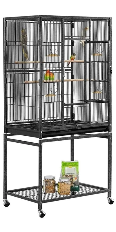 Yaheetech Large Budgie Cage Metal Bird Cage with Stand Rolling Parrot Cage for Cockatiels African Grey Conures Parakeets Lovebird Finch Canary Bird Flight Cage for Small Pet Animal