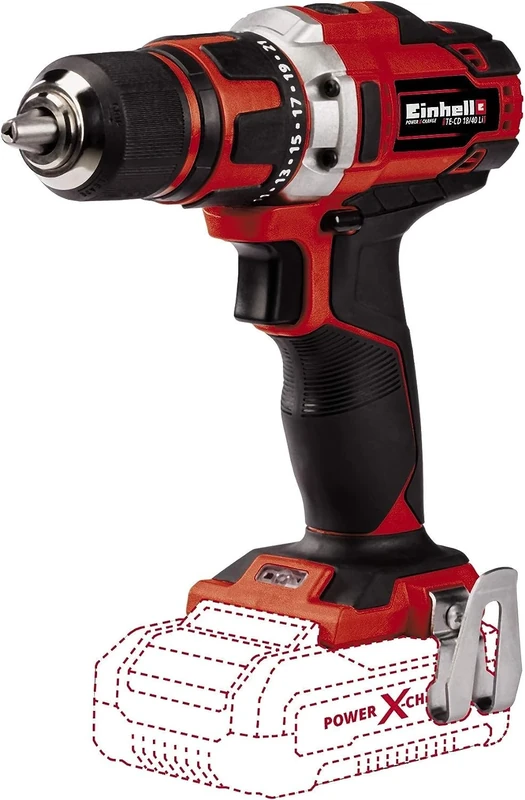 Einhell Drilling Driver Te-Cd 18/40 Li-Solo Power X-Change (Lithium-Ion (Li-Ion, 18 V, Maximum Torque 40 Nm on 21 Levels, Softgrip, Without Battery and Charger)