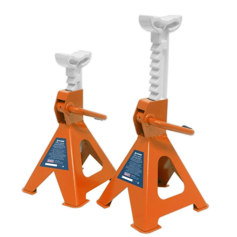 Sealey Ratchet Type Axle Stands (Pair) 2 Tonne Capacity per Stand - Orange - VS2002OR