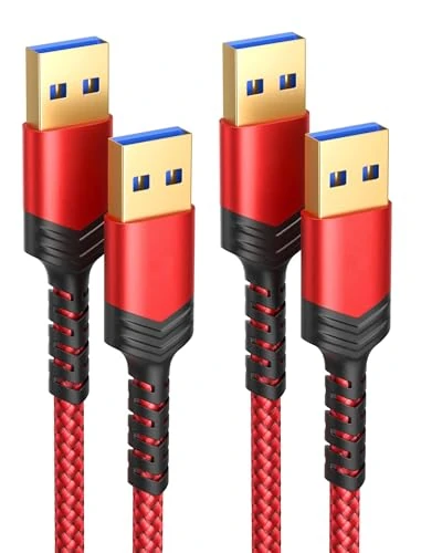 JSAUX USB 3.0 A to A Male Cable, Type A 3.0 Cable 2 Pack(1M+2M), Type A Male to Male Double Ended Cord Compatible with Hard Drive Enclosures, DVD Player, Laptop Cooler and More - Dark Red