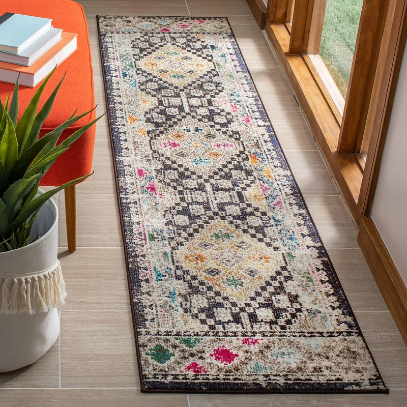 Safavieh Modern Chic Indoor Woven Runner Area Rug, Madison Collection, MAD418, in Black / Yellow, 61 X 244 cm for Living Room, Bedroom or Any Indoor Space