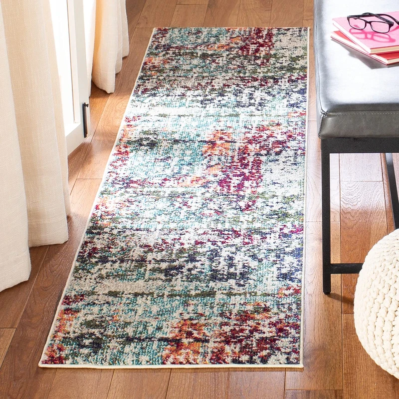 Safavieh Modern Chic Indoor Woven Runner Area Rug, Madison Collection, MAD469, in Blue / Green, 61 X 244 cm for Living Room, Bedroom or Any Indoor Space