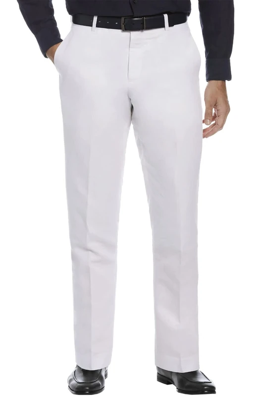 Perry Ellis Men's Modern Fit Linen Blend Pant, Bright White, 40W x 30L