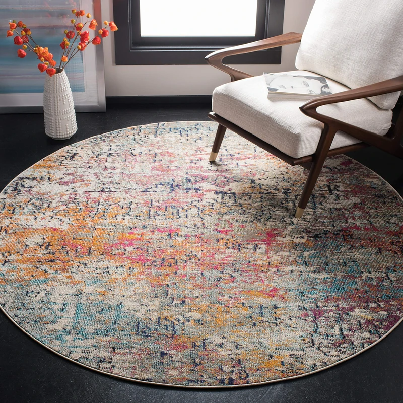 SAFAVIEH Contemporary Rug for Living Room, Dining Room, Bedroom - Madison Collection, Short Pile, in Grey and Pink, 200 x 200 cm