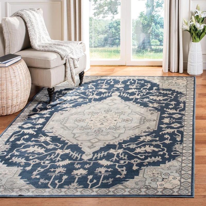Safavieh Traditional Indoor Woven Rectangle Area Rug, Vintage Collection, VTG871, in Slate / Blue, 160 X 229 cm for Living Room, Bedroom or Any Indoor Space