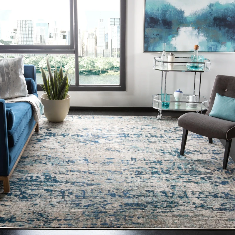 Safavieh Contemporary Rug for Living Room, Dining Room, Bedroom - Madison Collection, Short Pile, in Grey and Blue, 240 x 300 cm