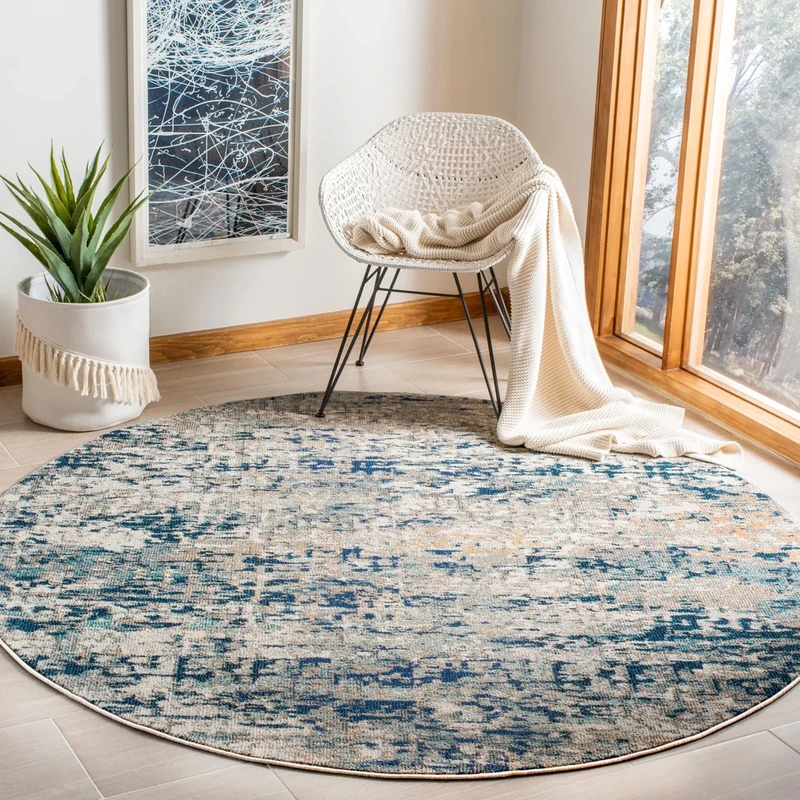 SAFAVIEH Contemporary Rug for Living Room, Dining Room, Bedroom - Madison Collection, Short Pile, in Grey and Blue, 200 x 200 cm