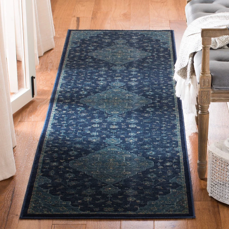 Safavieh Traditional Indoor Woven Runner Area Rug, Vintage Collection, VTG873, in Navy / Teal, 66 X 244 cm for Living Room, Bedroom or Any Indoor Space