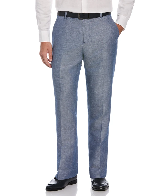 Perry Ellis Men's Modern Fit Linen Blend Pant, Blueprint, 34W x 29L
